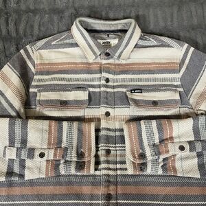 Jetty Mens Medium Striped Flannel Button Down Shirt Gray Brown Cotton RN158050